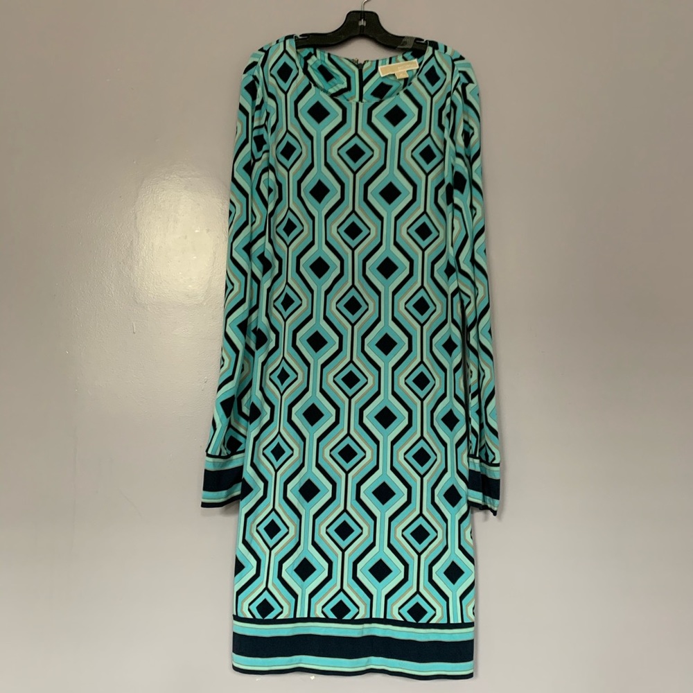 Michael Kors Blue Geometric Shift Dress Medium